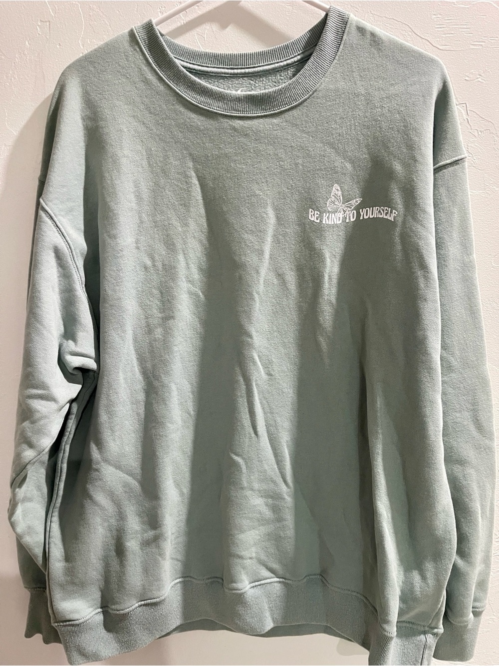 Hollister Women’s  Sage Green Crewneck Sweatshirt with White Chest Graphic